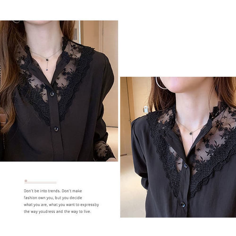 レース 服 刺繍レース長袖ブラウス レディース