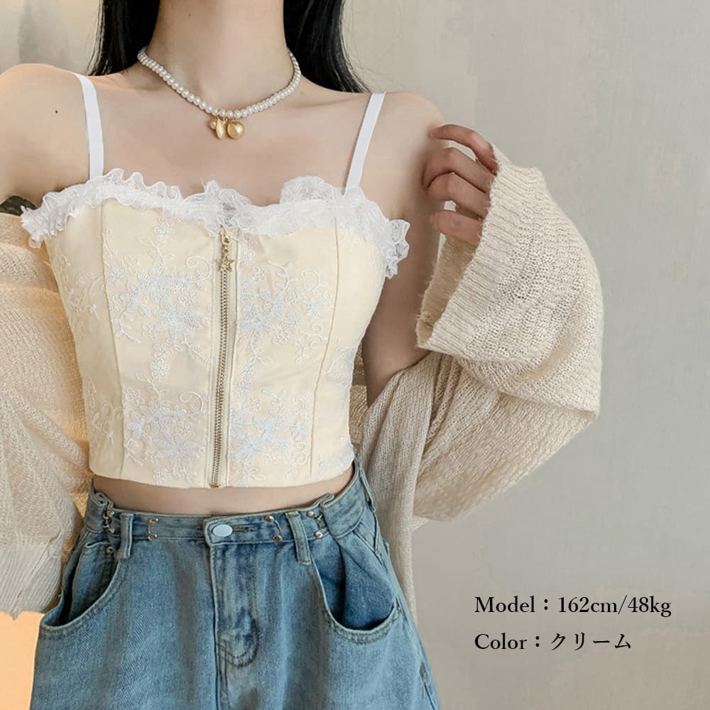 レース 服 花柄刺繍レースキャミソール ソフトパッド入り