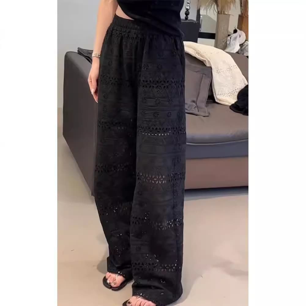 レースファッション 総柄レース ゆったりワイドパンツ