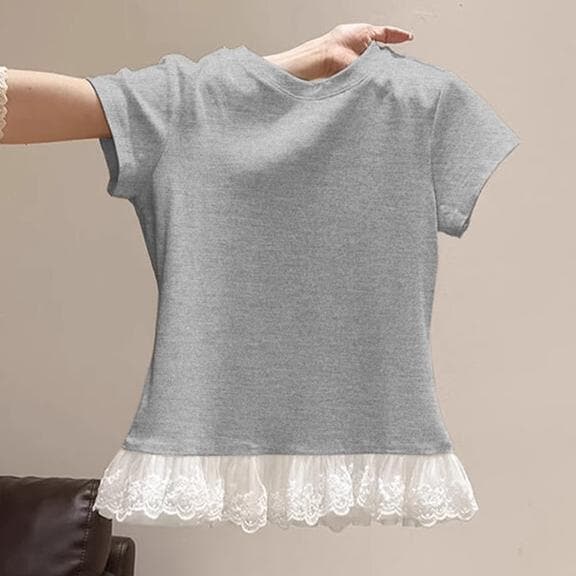 レース 服 裾レース切替フリルカットソー