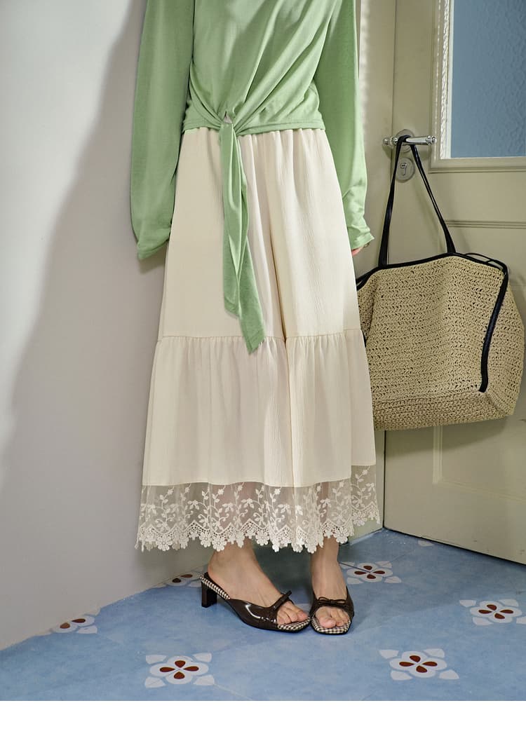 レース 服 花刺繍レース裾ティアードスカート