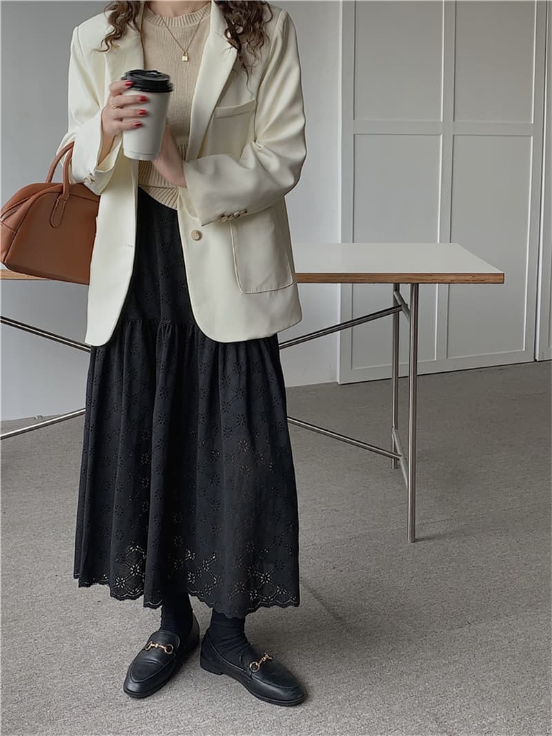 レース 服 透かし彫りレーススカート ロング丈フレア ティアードボトムス