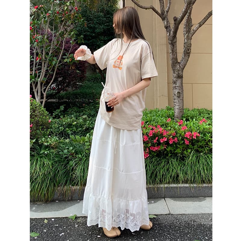 レースファッション 波レースマキシスカート