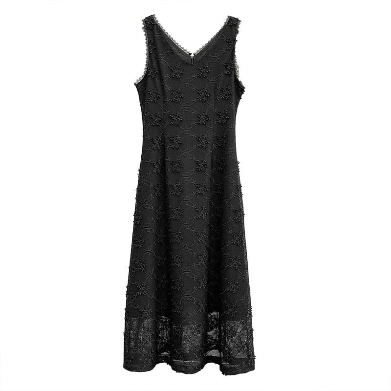 レース 服 花刺繍装飾 優美レースワンピース