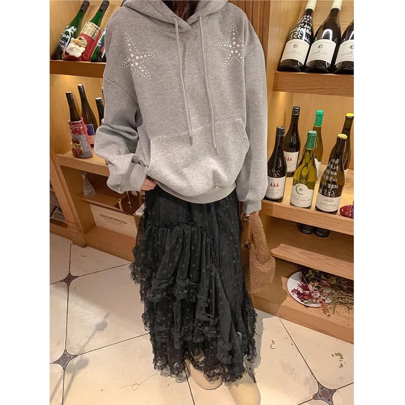 レースファッション ティアードフリルレースフレアスカート