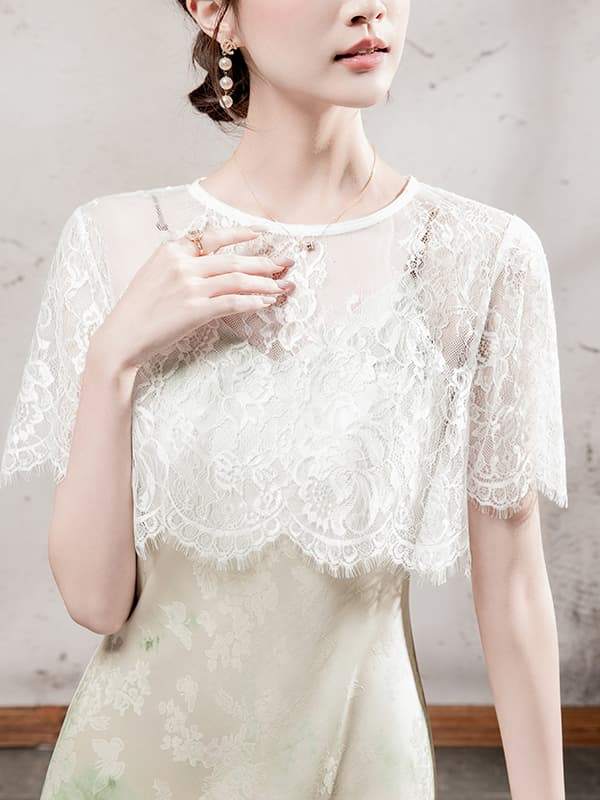 レース 服 花柄レース重ね着風トップス