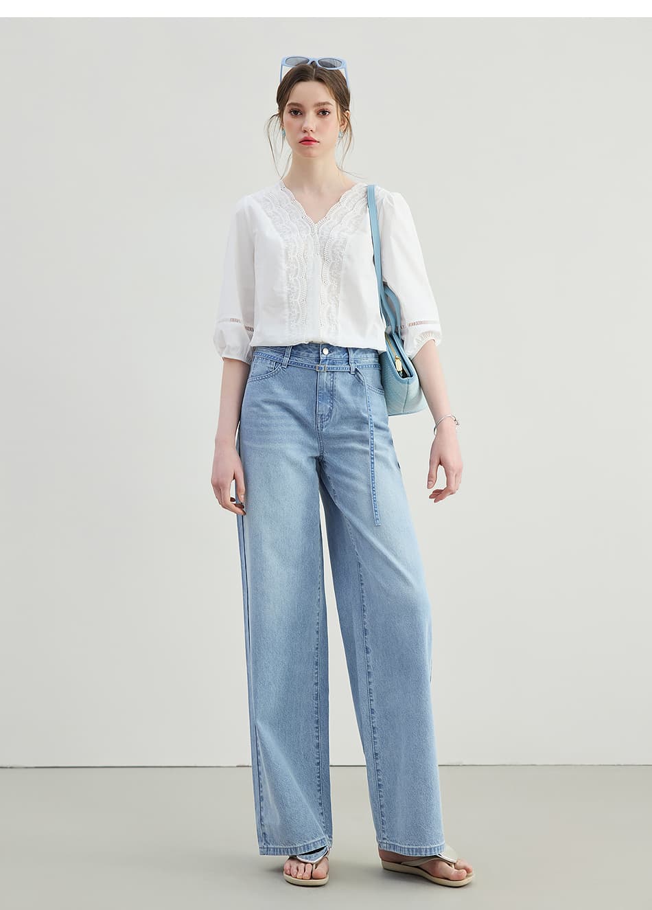 レース 服 優美刺繍レース七分袖ブラウス