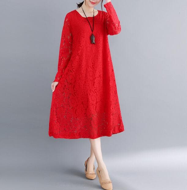 レース 服 夏の新作長袖総レースワンピース