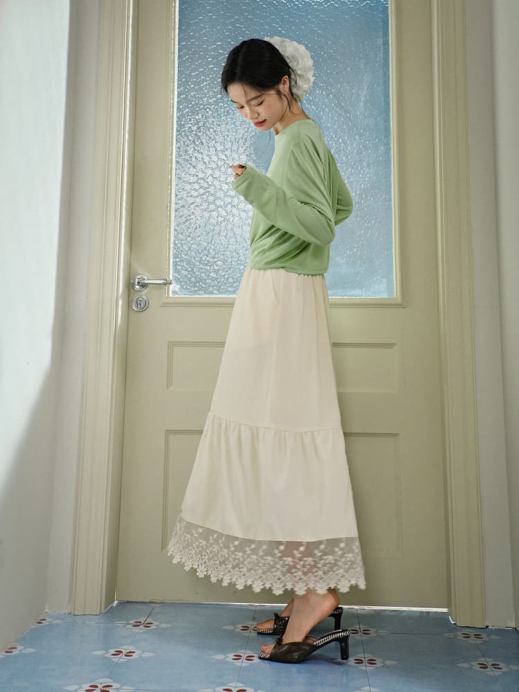 レース 服 花刺繍レース裾ティアードスカート