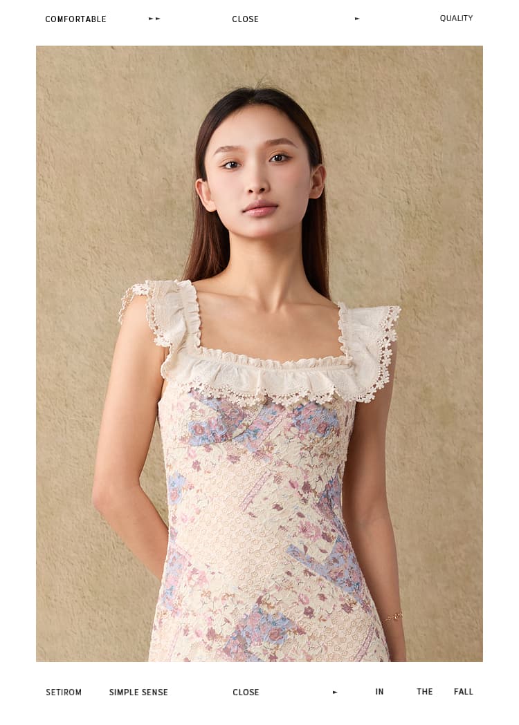 レース 服 花柄フリルレースロングワンピース