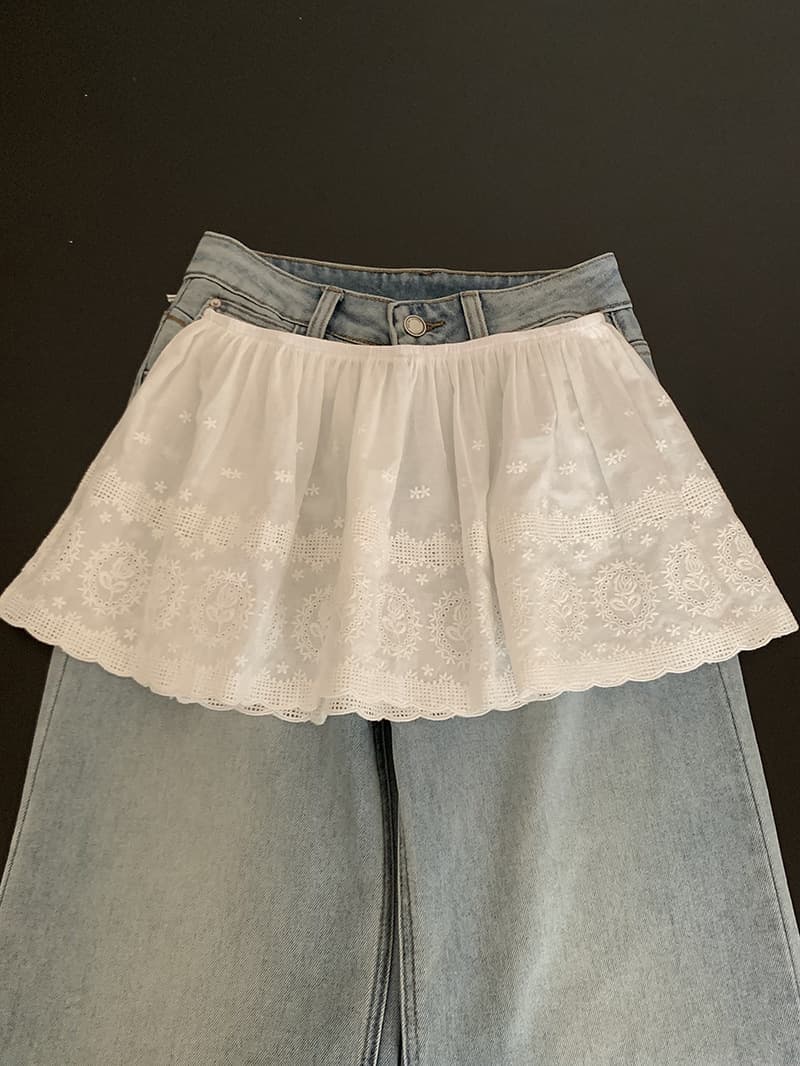レース 服 花柄刺繍レース重ね着スカート