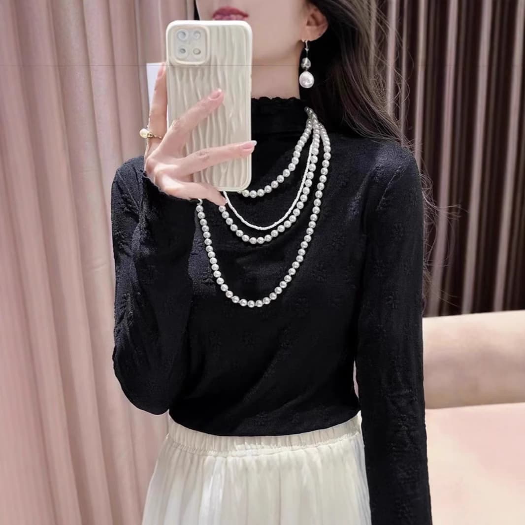レース 服 花柄刺繍入り立ち襟レーストップス