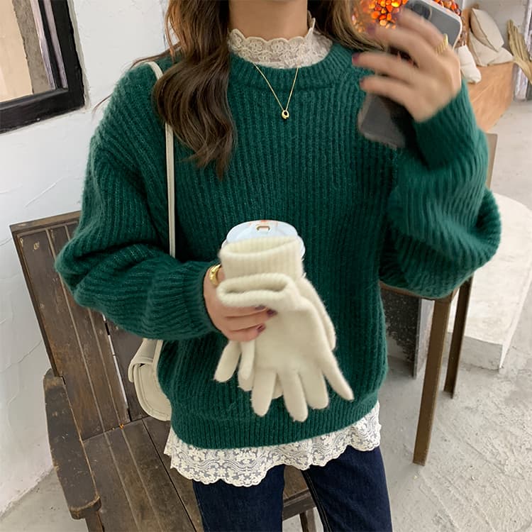 レース 服 花柄刺繍レースハイネックブラウス