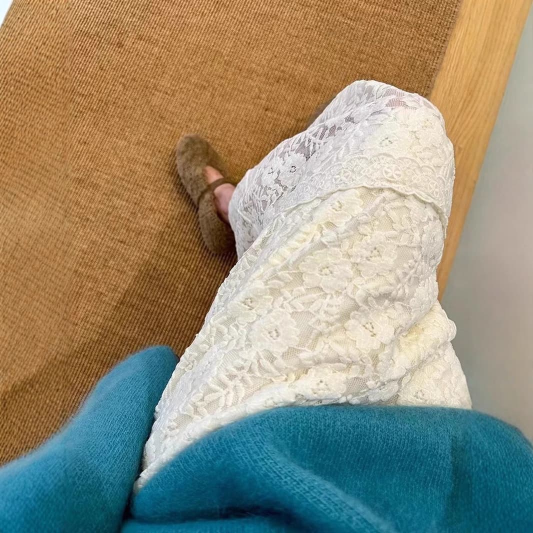 レースファッション 花モチーフ総レースマキシスカート