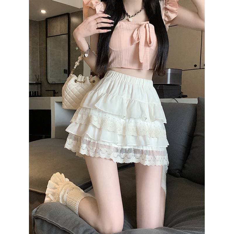 レースファッション 重ね レース チュール ミニスカート