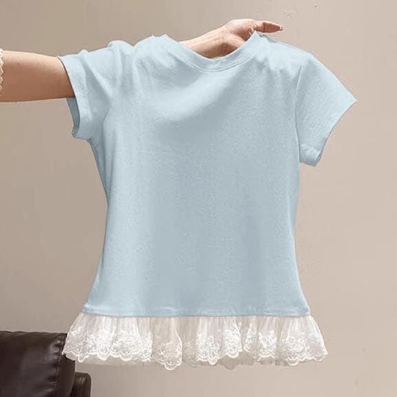 レース 服 裾レース切替フリルカットソー