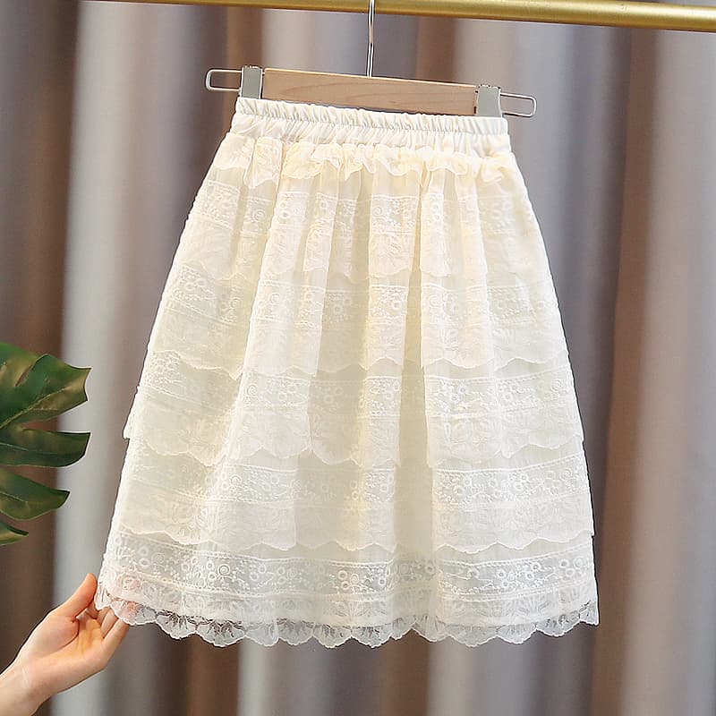 レース 服 花柄エンブロイダリー重ねレース スカート