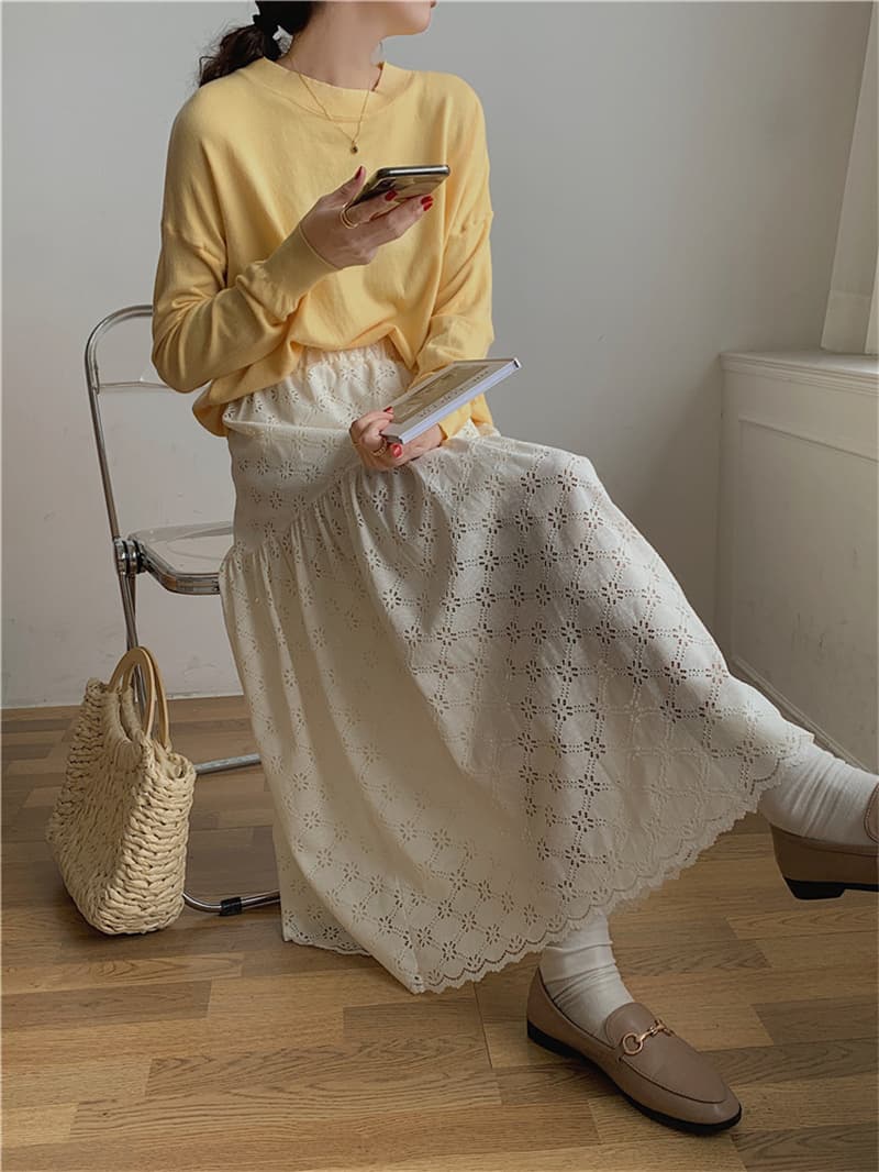 レース 服 透かし彫りレーススカート ロング丈フレア ティアードボトムス