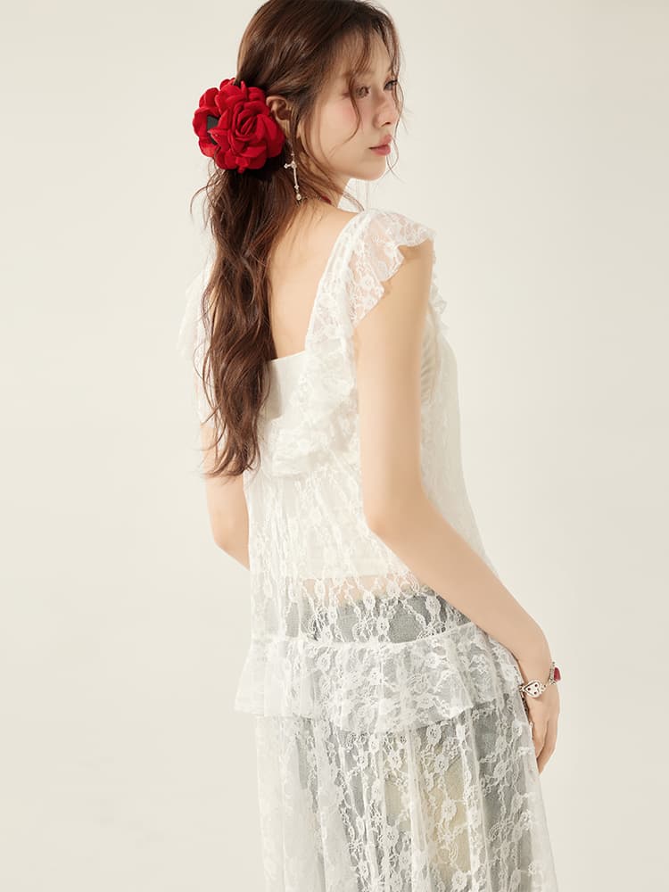 レース 服 透かし模様の妖精レースワンピース