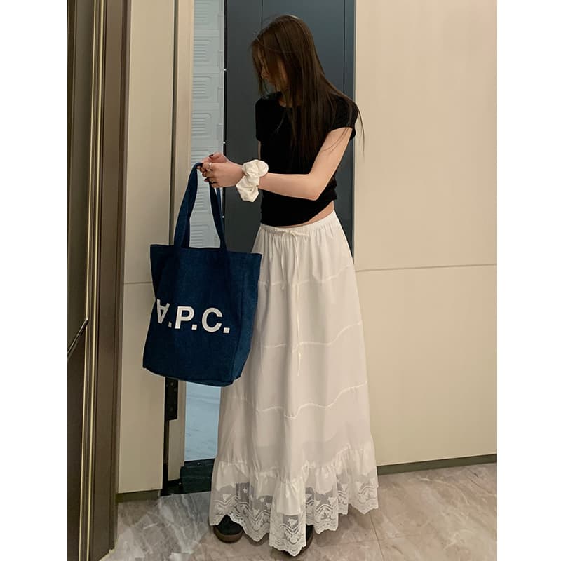 レースファッション 波レースマキシスカート