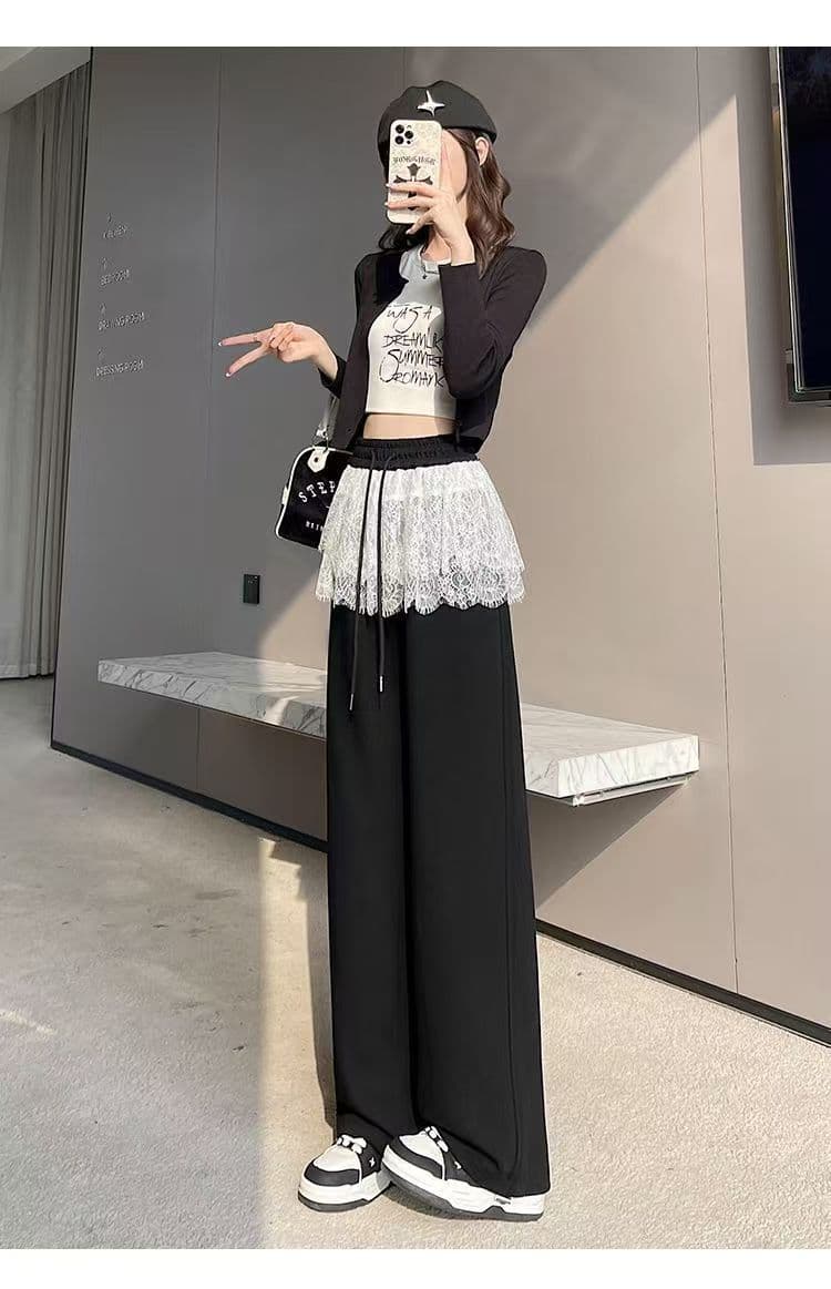 レース 服 レースフリルワイドパンツ