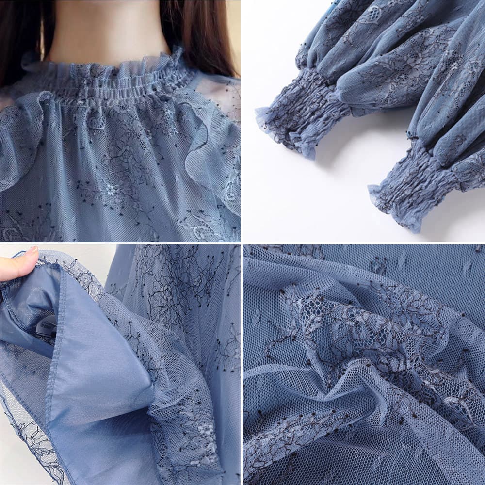 レース 服 花柄刺繍レースブラウス長袖シアートップス