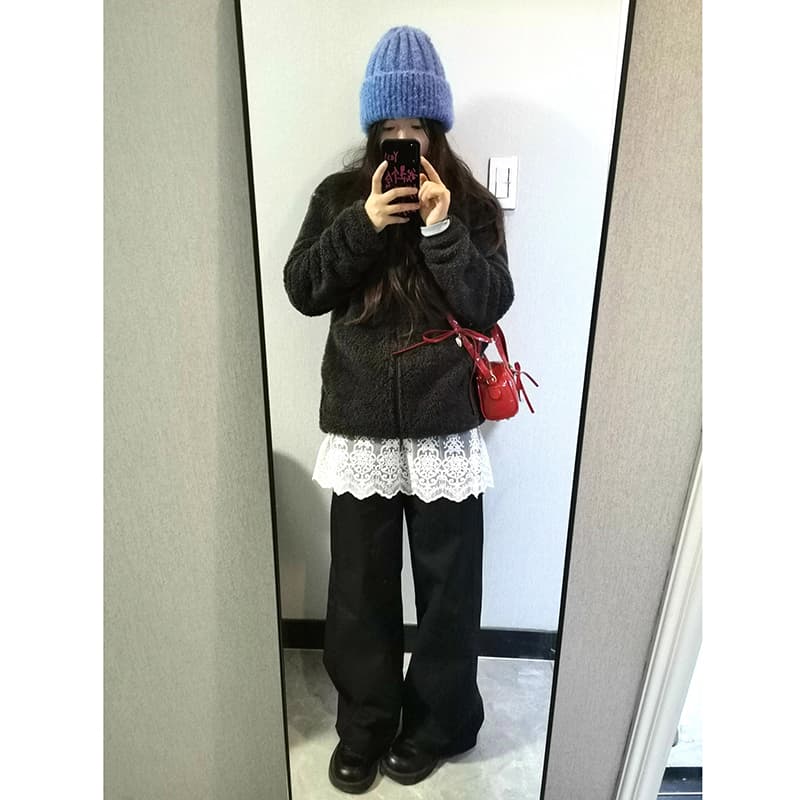 レース 服 レース裾飾り付き重ね着風ワイドパンツ