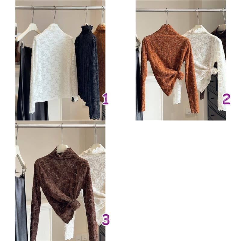 レース 服 トップス レディース レース 韓国風 長袖 3色展開
