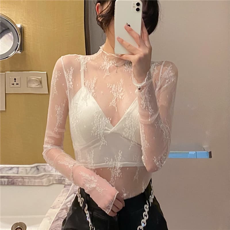 レース 服 雪花模様シースルーレースインナーセット