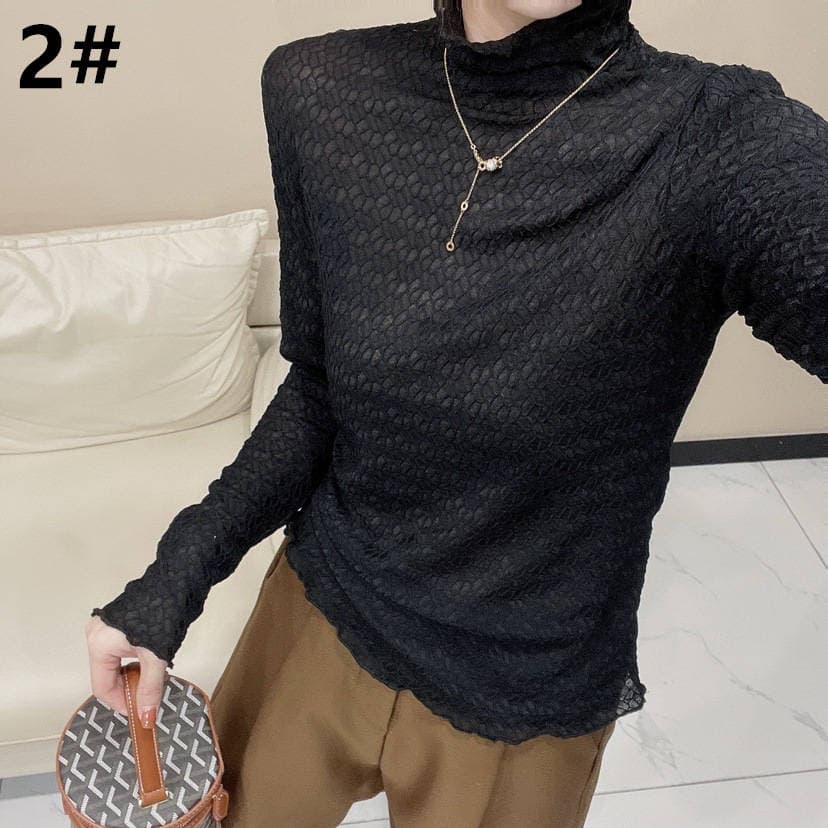 レース 服 秋冬新作 レース編み スタンドカラー 上品トップス
