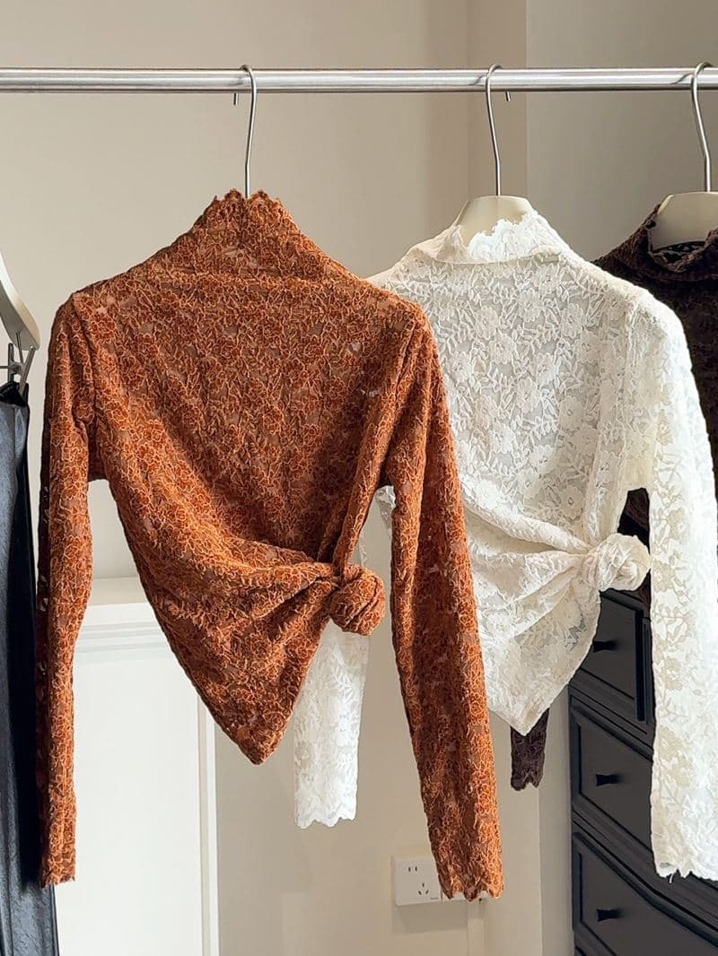 レース 服 トップス レディース レース 韓国風 長袖 3色展開