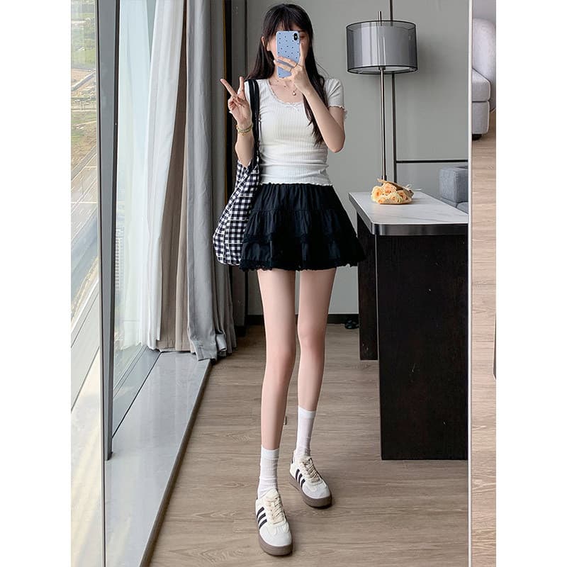 レース 服 ふんわり層重ねレーススカート