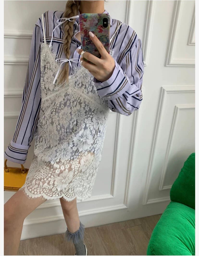レース 服 上品花柄レース重ね着風キャミワンピース