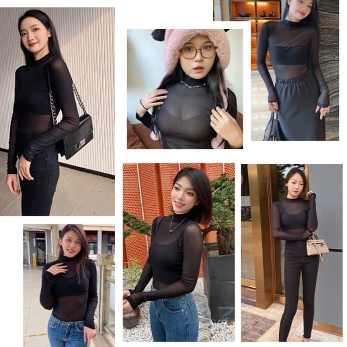 レース 服 シースルーメッシュ重ね着インナートップス