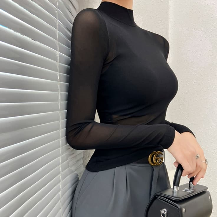 レース 服 シースルーメッシュ重ね着インナートップス