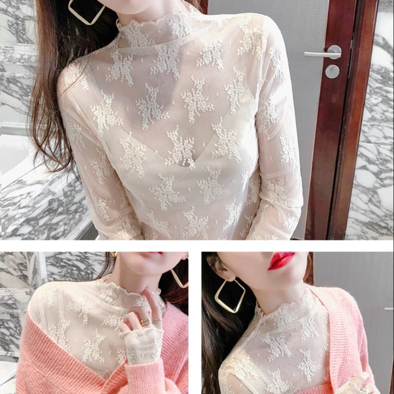 レース 服 華やか花柄レース ハイネックインナー