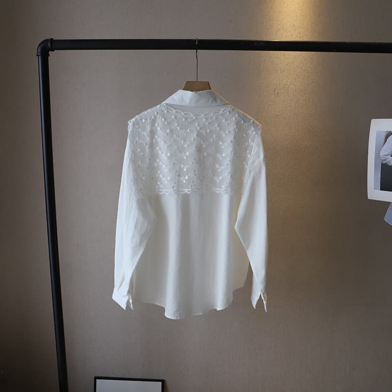 レース 服 花刺繍レース切替シャツブラウス