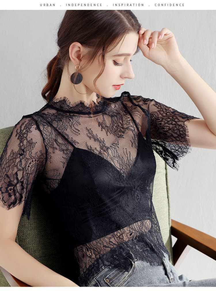 レース 服 花柄シースルーレーストップス
