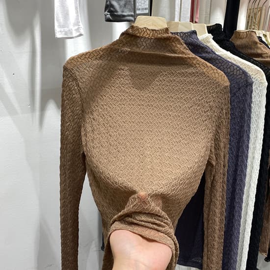 レース 服 秋冬新作 レース編み スタンドカラー 上品トップス