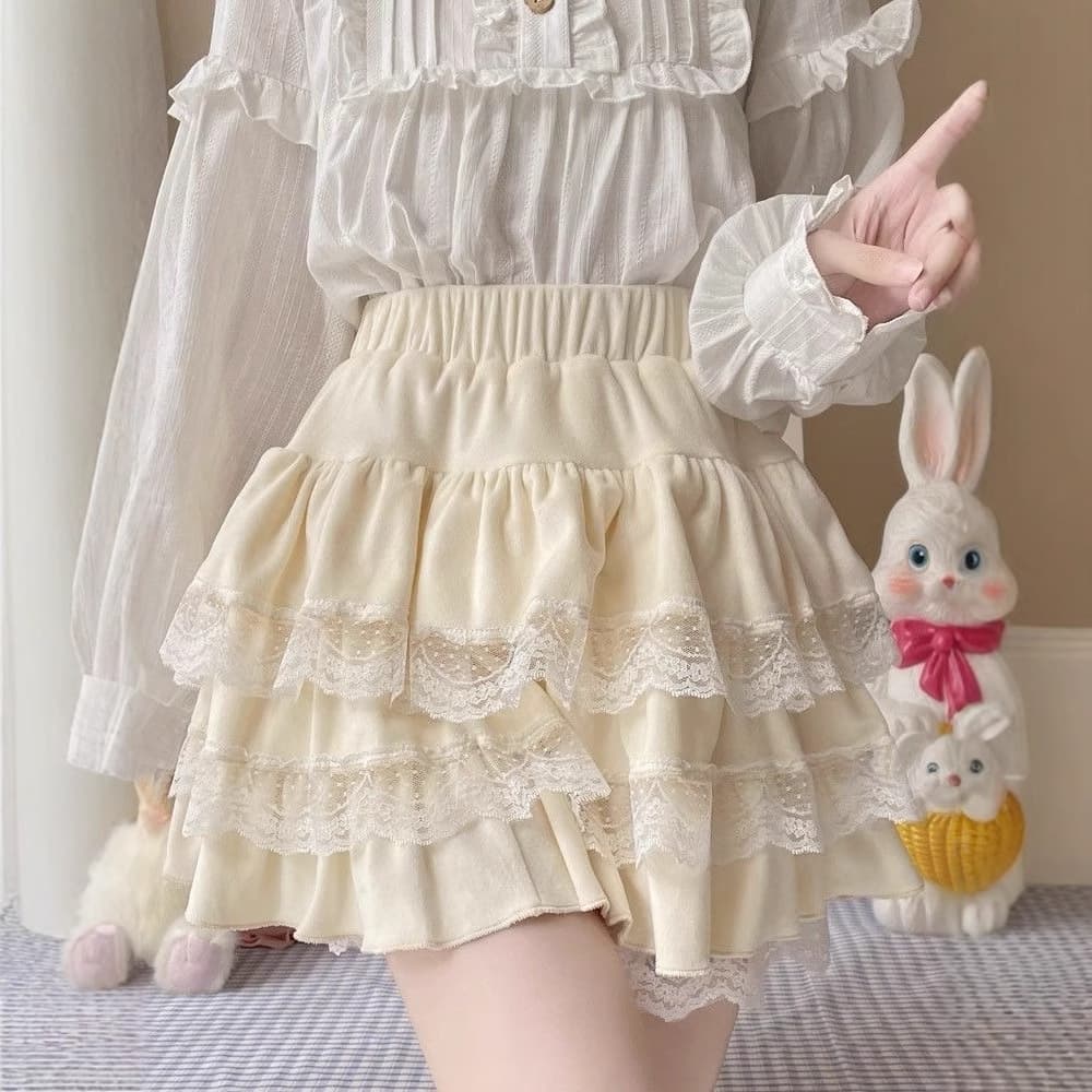 レースファッション ふんわりティアードレースペチパンツ