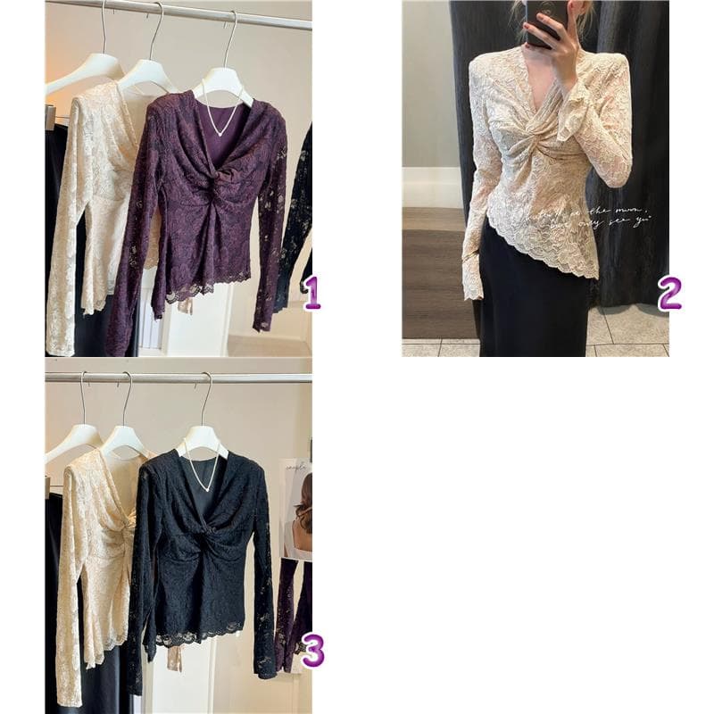 レース 服 トップス レース長袖トップス レディース 韓国風 裏起毛 3色