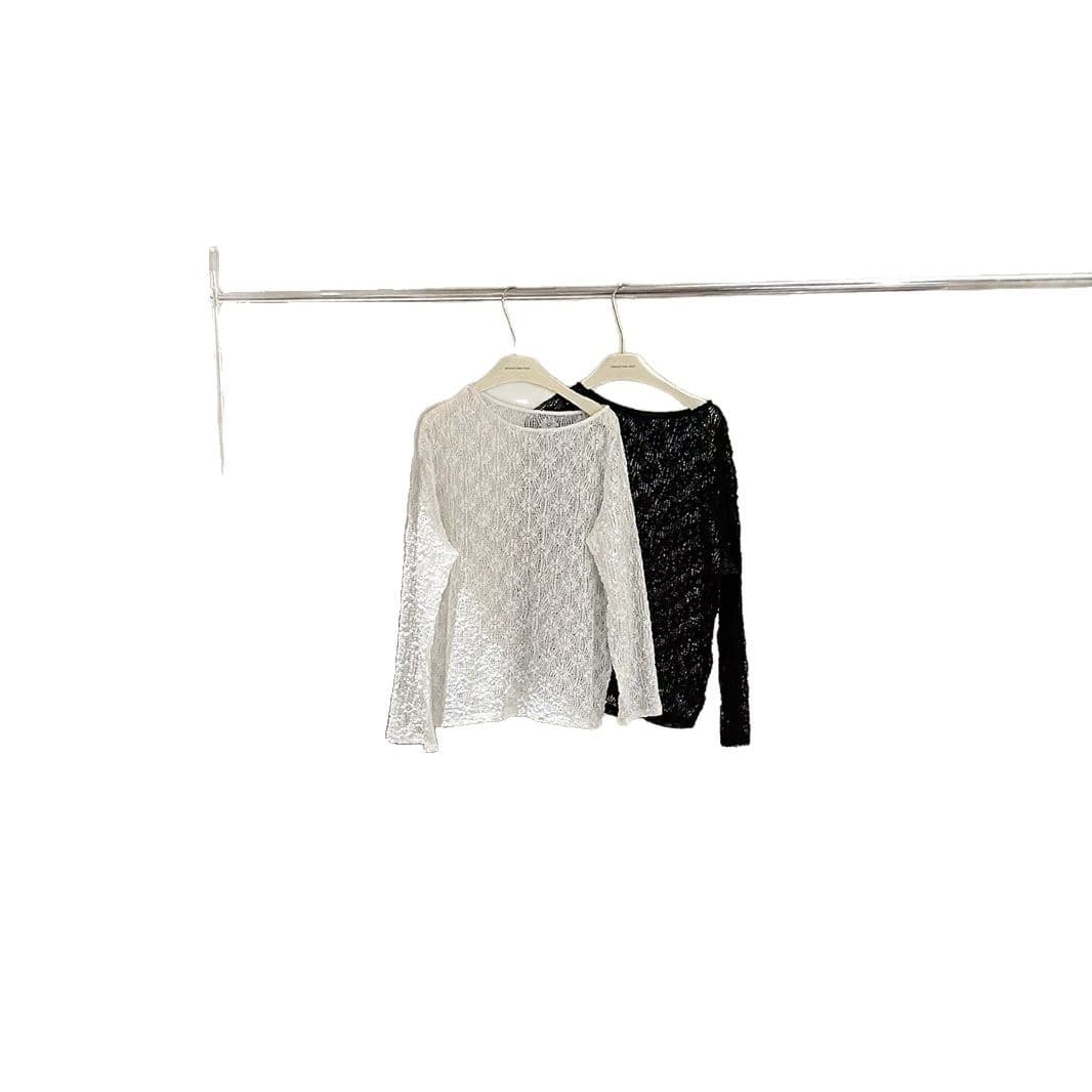 レース 服 透かし編みレースオフショルダーセーター