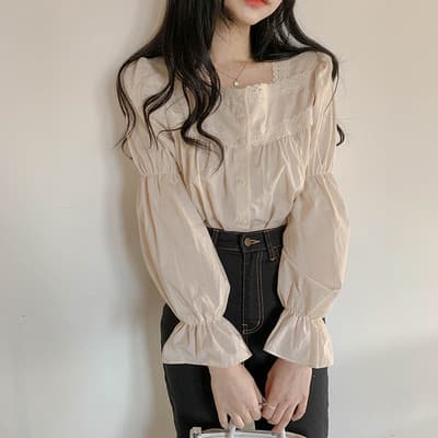 レース 服 トップス レース装飾長袖シャツ レディース服