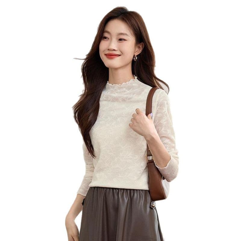 レース 服 上品フリル襟レース模様インナー