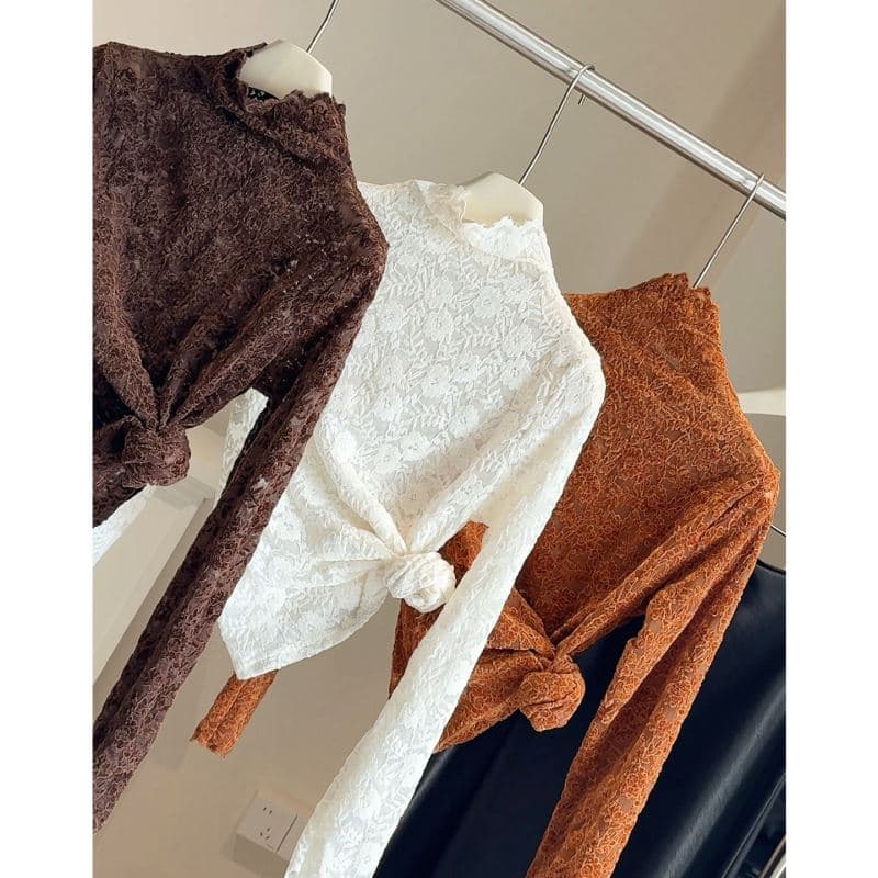レース 服 トップス レディース レース 韓国風 長袖 3色展開