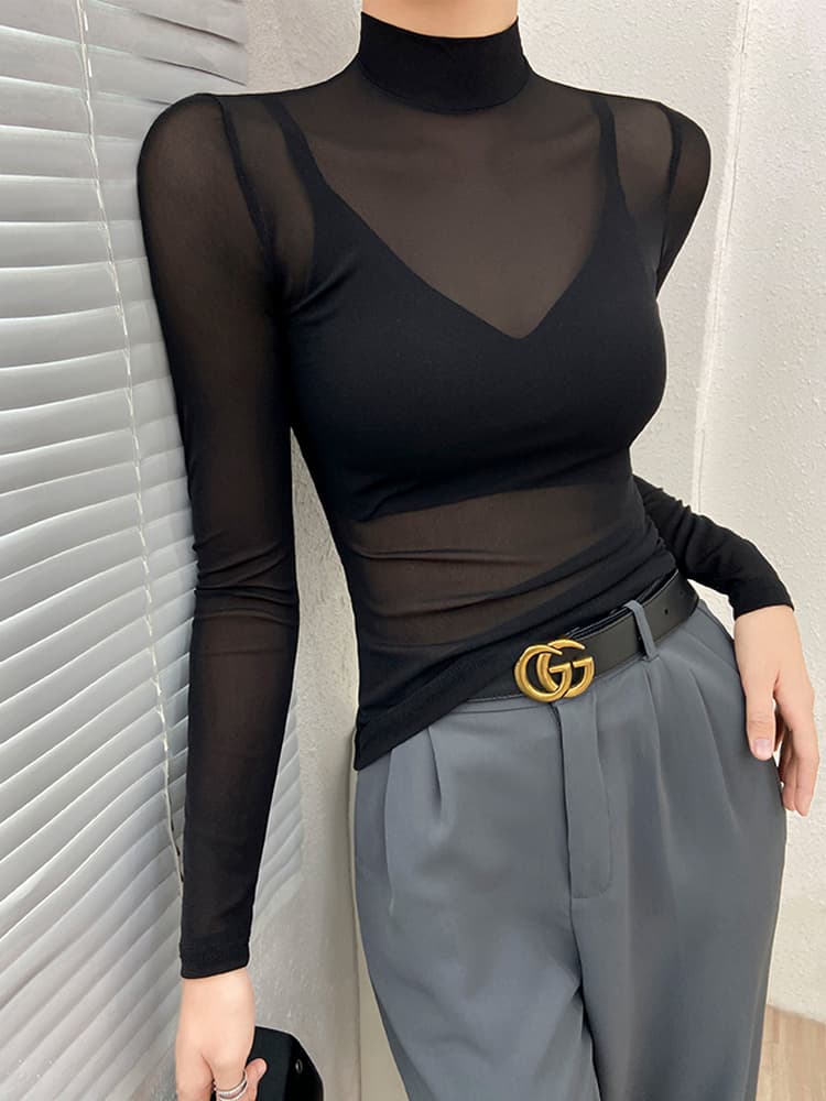 レース 服 シースルーメッシュ重ね着インナートップス