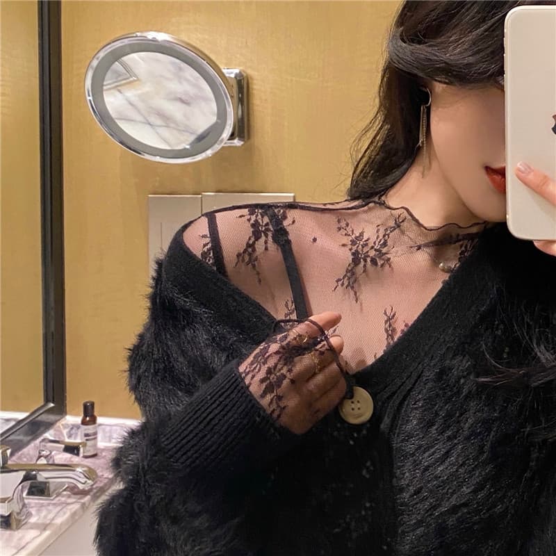 レース 服 雪花模様シースルーレースインナーセット