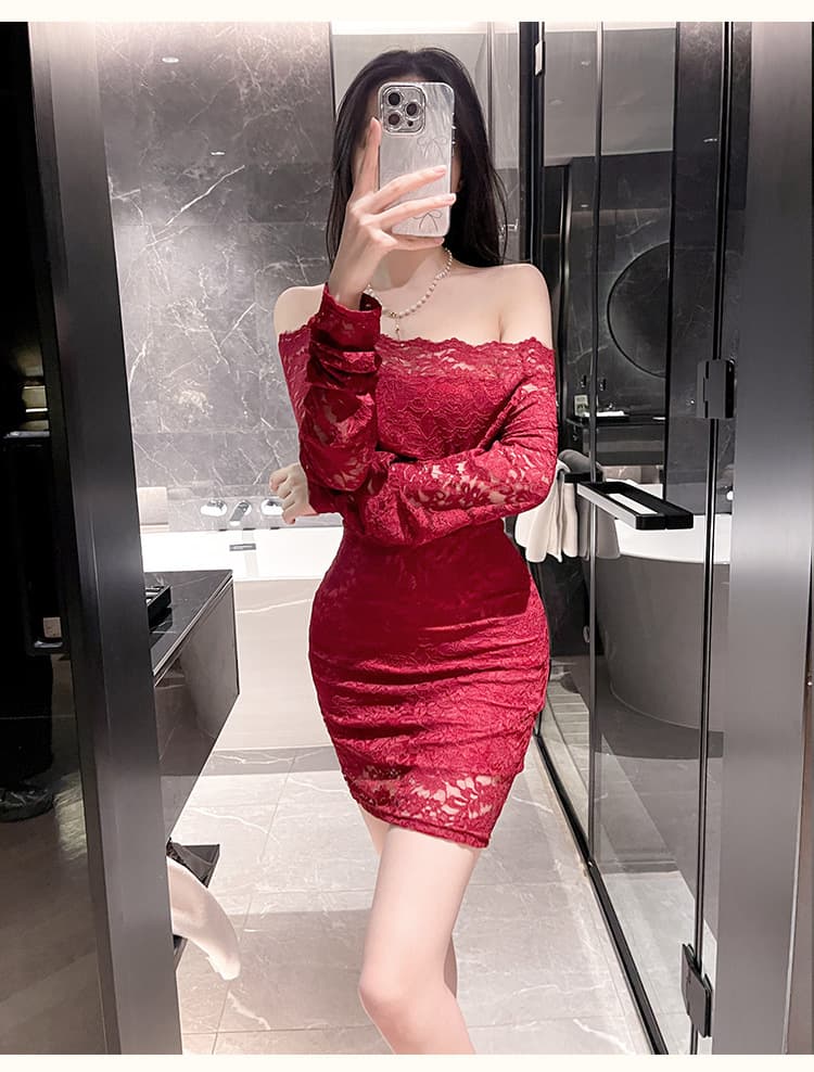レース 服 オフショルダーレースワンピース