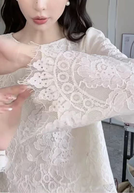 レースファッション 優美な総レース長袖デザイントップス