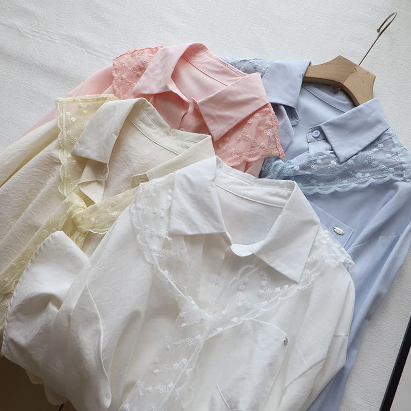 レース 服 花刺繍レース切替シャツブラウス
